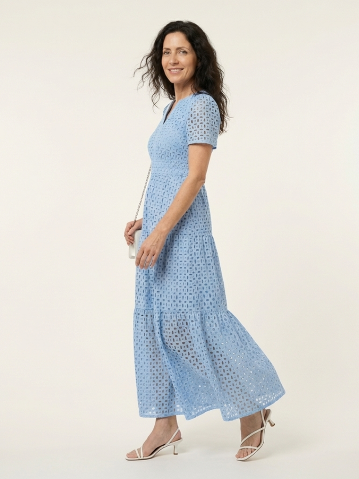 Brielle - V-Ausschnitt Kurzarm Schichten Midi Kleid