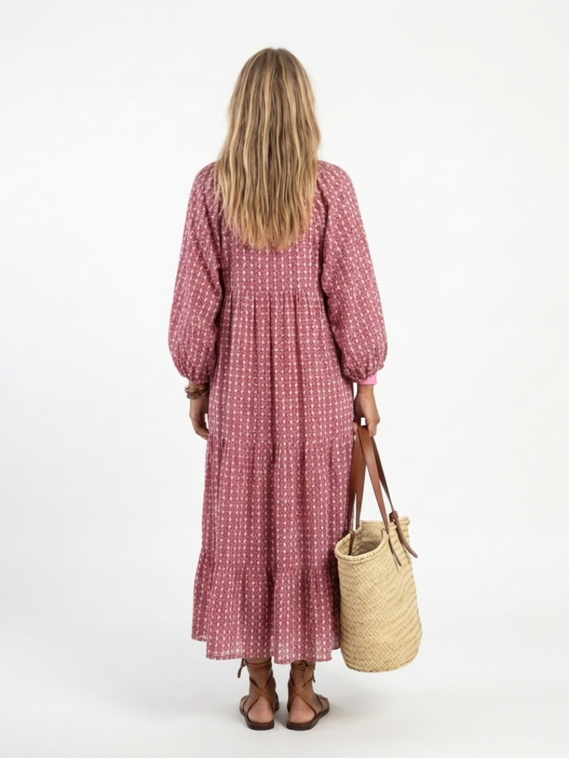 Arlette - Geometrisches Druck Langarm Midi Kleid