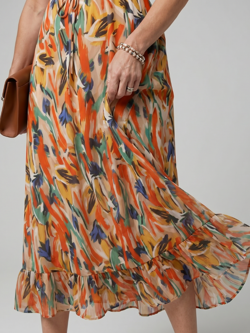 Quill - Spaghetti-Träger Midi-Kleid mit abstraktem Druck