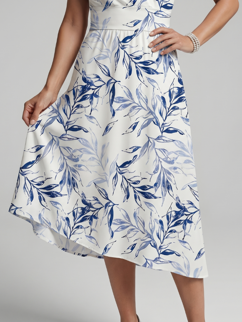 Kael - V-Ausschnitt Midi-Kleid mit sanftem botanischem Druck