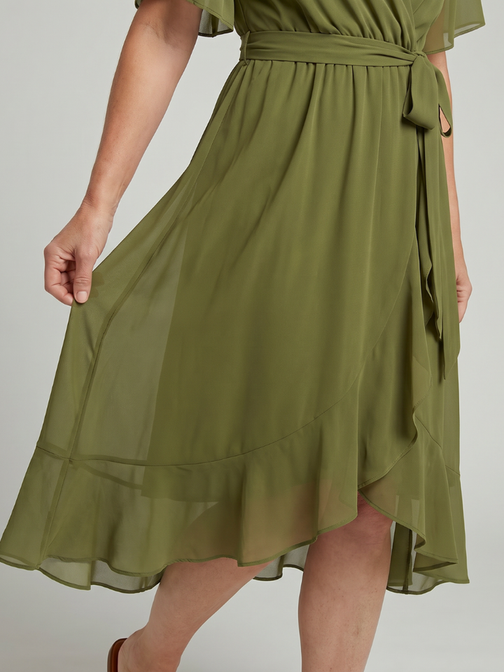 Keziah - Midi-Kleid mit kurzen Ärmeln und fliessendem Saum