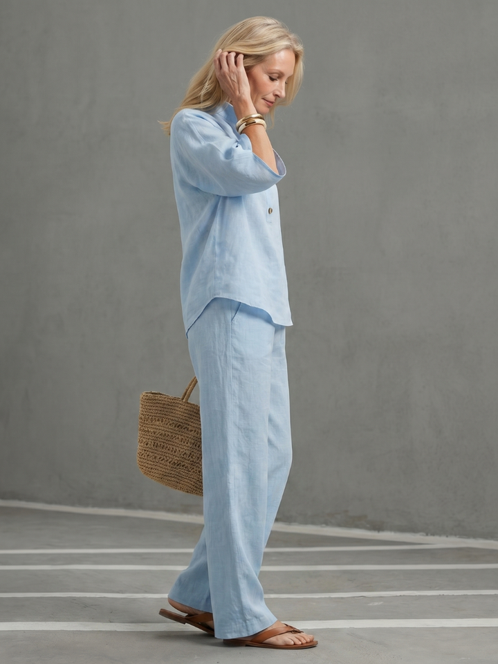 Amity - Knopf-Front Relaxed Tunika-Hosen-Set