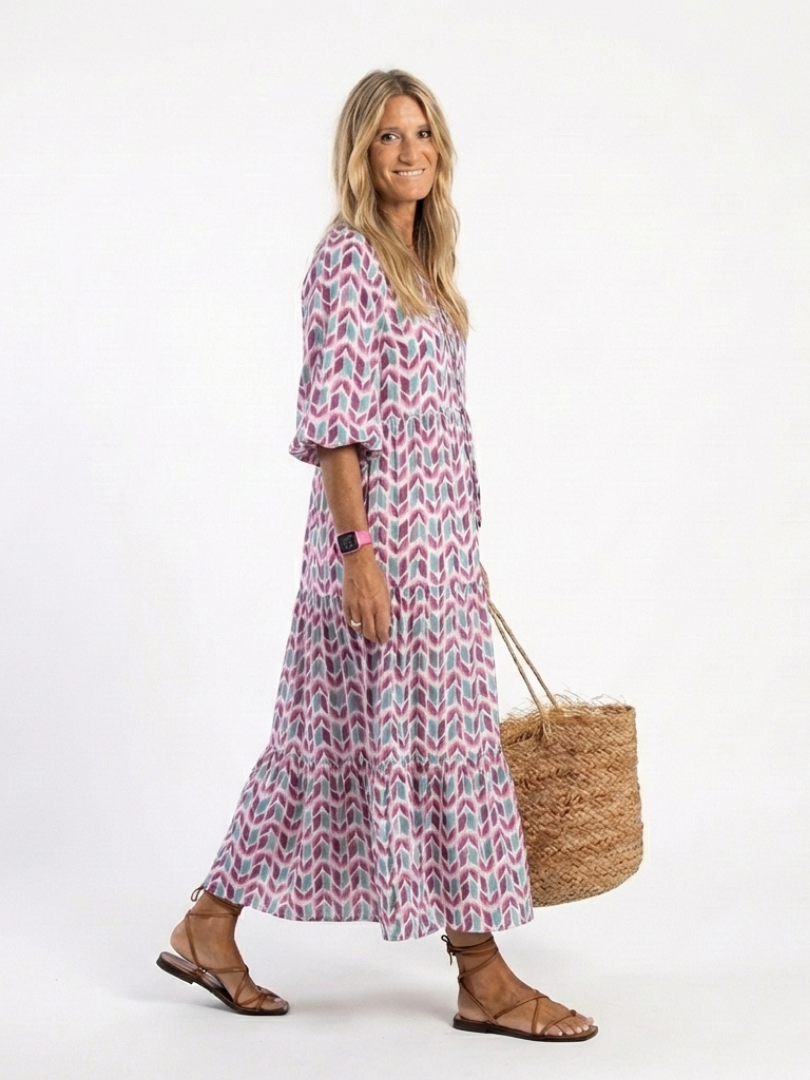 Mireya - Geometrisches Print Langarm-Tierkleid