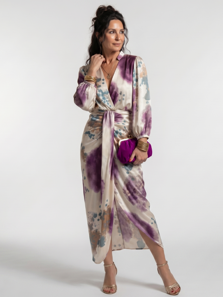 Valentina - Kreuzwickel-Taille Bedrucktes Midi-Kleid