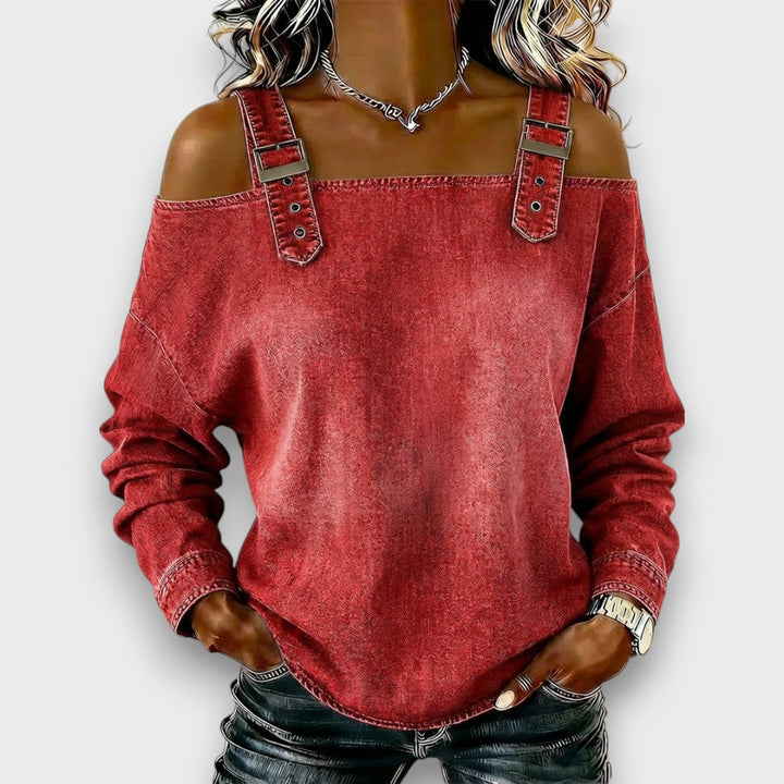 Elama - Off-Shoulder Denim Top