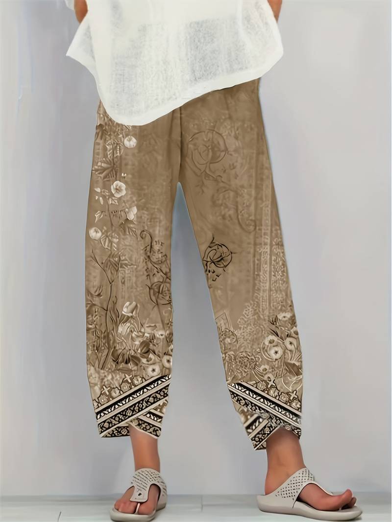 Natasha - Vintage Blumen Capri Hose mit elastischem Bund