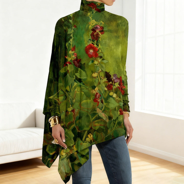 Louise - Vintage Blumenmuster Lockere Passform Hoher Kragen Top