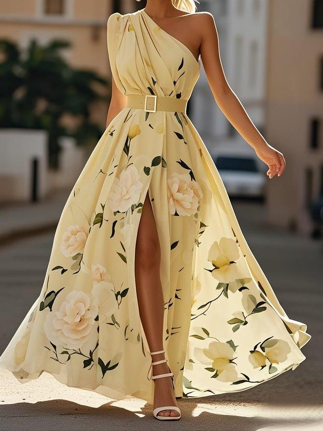Julie - Florales One-Shoulder Maxikleid aus Chiffon