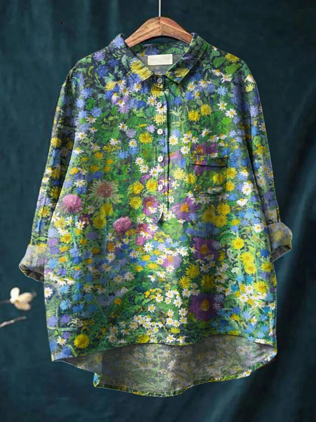 Emery - Damen Vintage Floral Kunstdruck Freizeitshirt