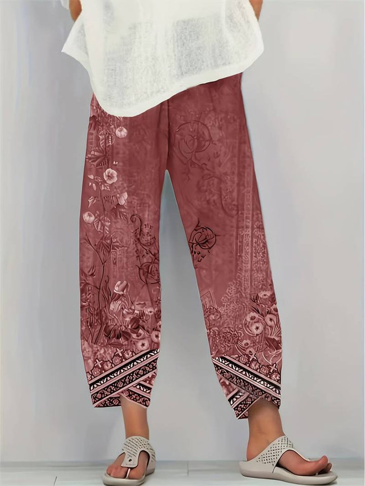 Natasha - Vintage Blumen Capri Hose mit elastischem Bund