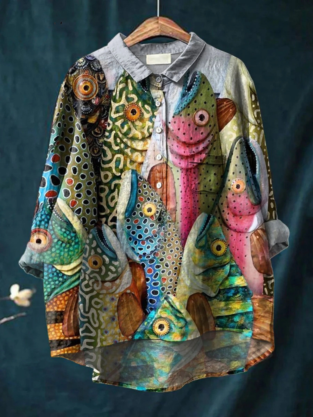 Anneliese - Vintage Lustiger Fisch Kunstdruck Freizeitshirt