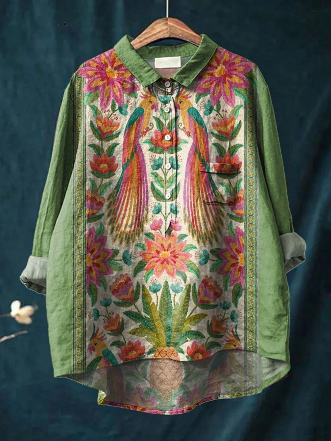 Emerson - Damen Vintage Hübsches Floral Vögel Kunstdruck Freizeitshirt