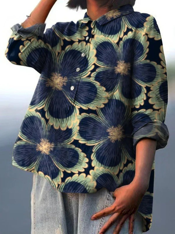 Avielle - Damen Vintage Floral Kunstdruck Freizeitshirt