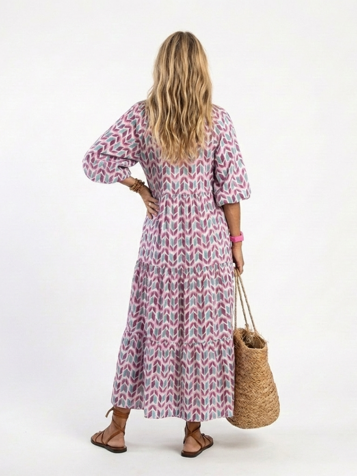 Mireya - Geometrisches Print Langarm-Tierkleid