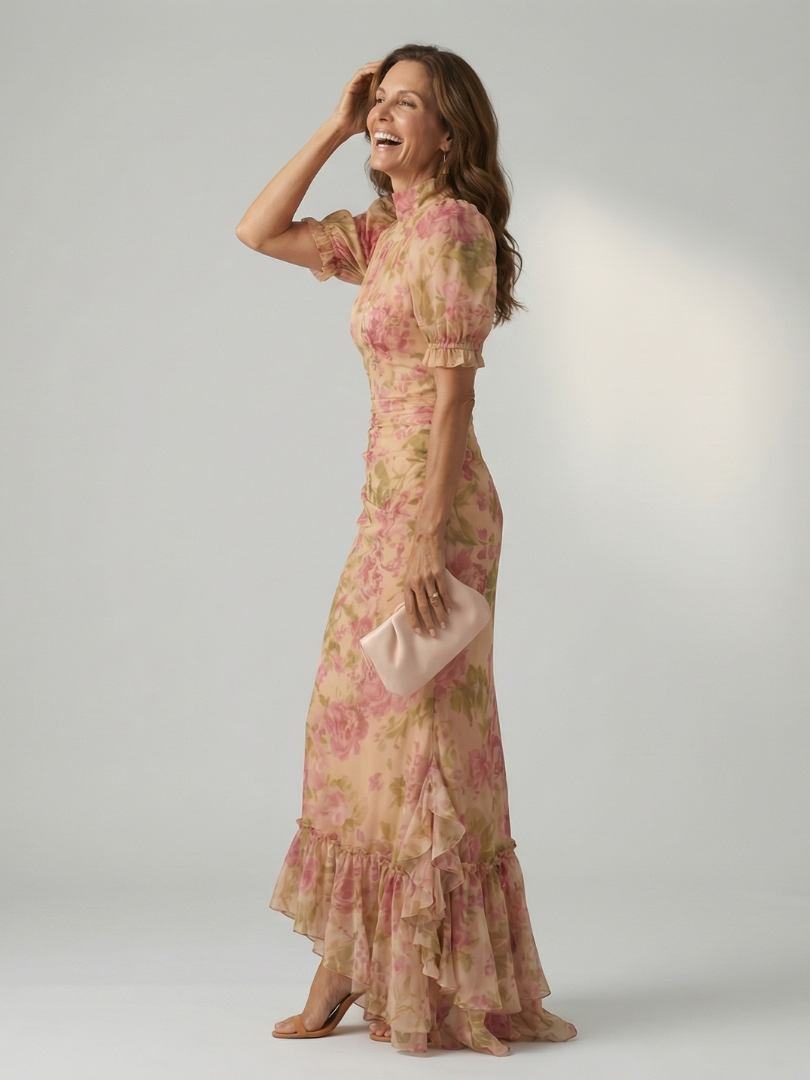 Vianne - Sanftes Maxikleid mit hohem Kragen