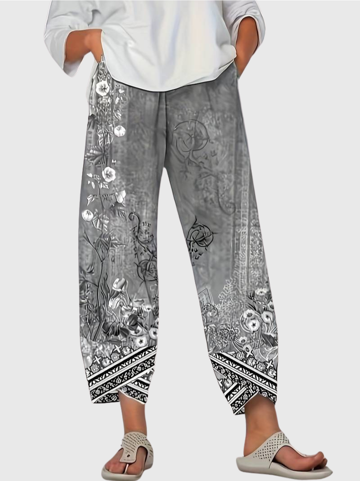 Natasha - Vintage Blumen Capri Hose mit elastischem Bund