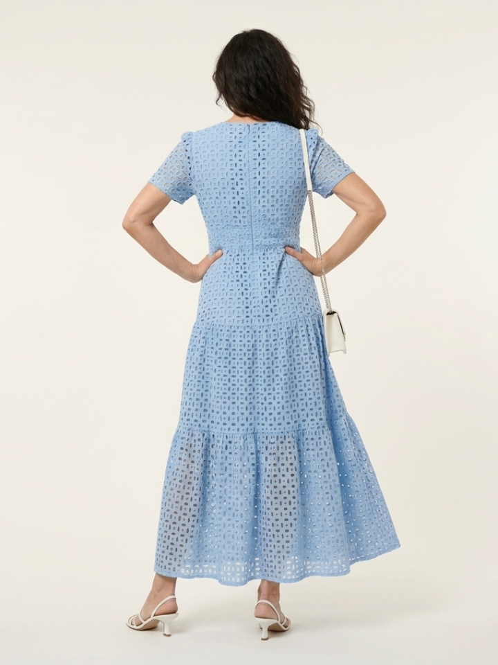 Brielle - V-Ausschnitt Kurzarm Schichten Midi Kleid