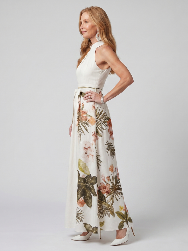 Wiese - Drapiertes Halfter Botanisches Panel Maxikleid