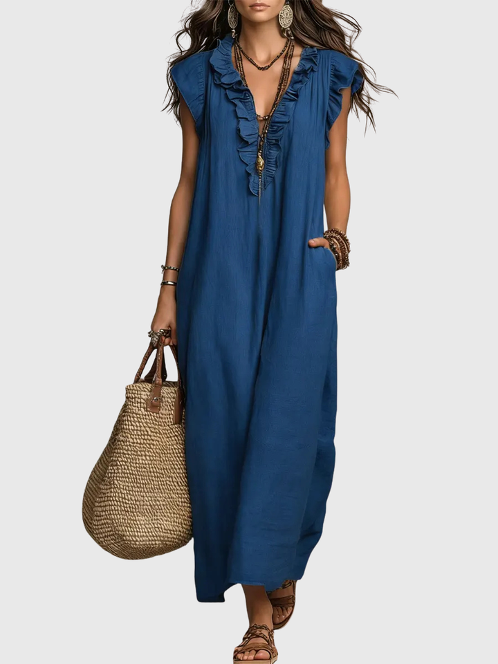 Maeve - Langes Kleid im Boho-Stil aus Leinen und Baumwolle