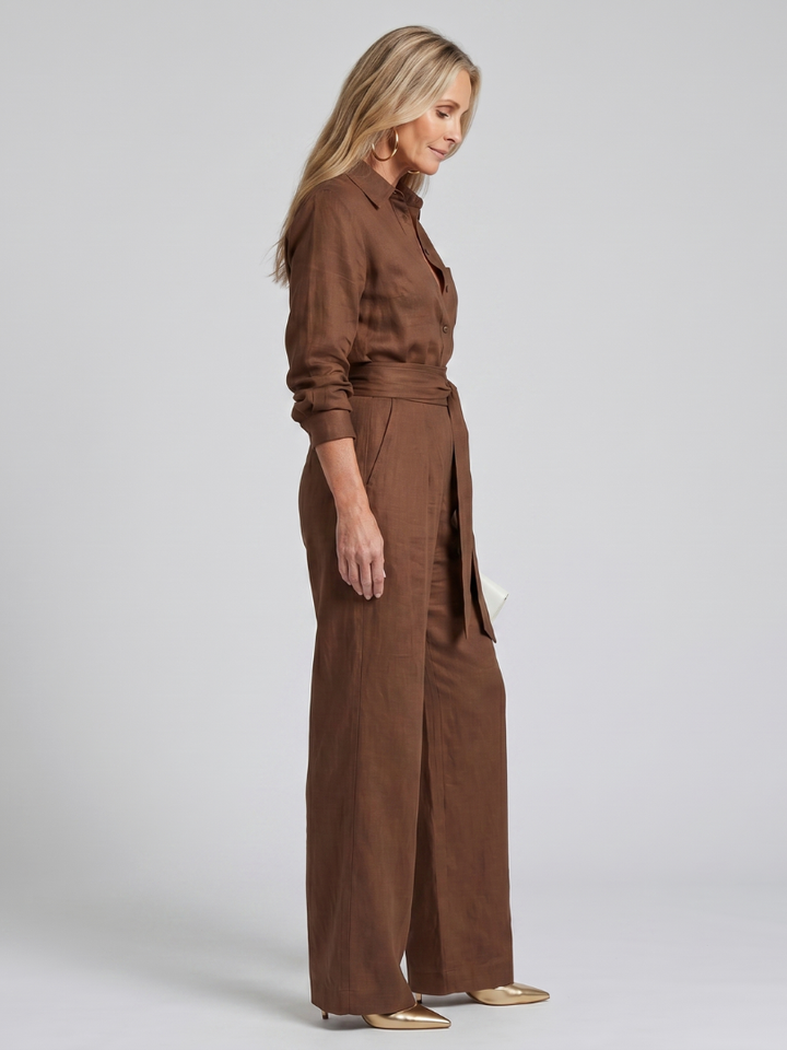 Jovie - Langärmliger Jumpsuit mit Knopfleiste und weitem Bein