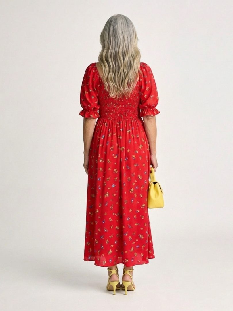 Delphine - Midi-Kleid mit quadratischem Ausschnitt und Blumenmuster