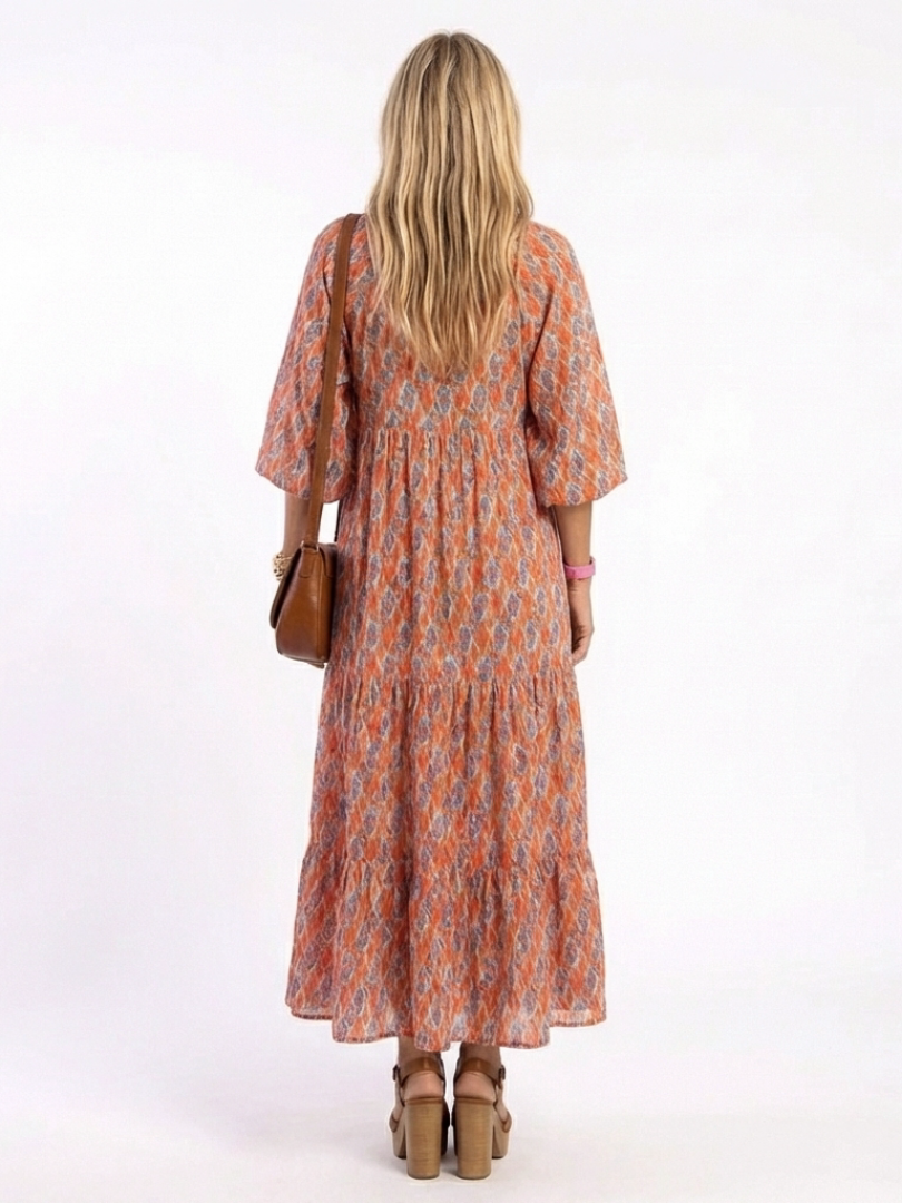 Amara - Geometrisches Print V-Ausschnitt Midikleid