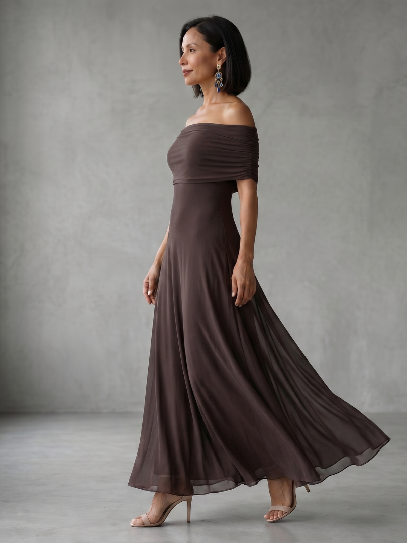 Juni - Off-Shoulder Drapiertes Midi-Kleid
