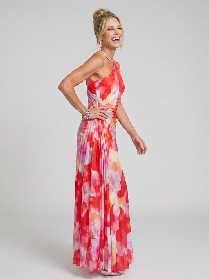 Taya - Midi-Kleid mit einem schulterfreien, gefalteten Oberteil