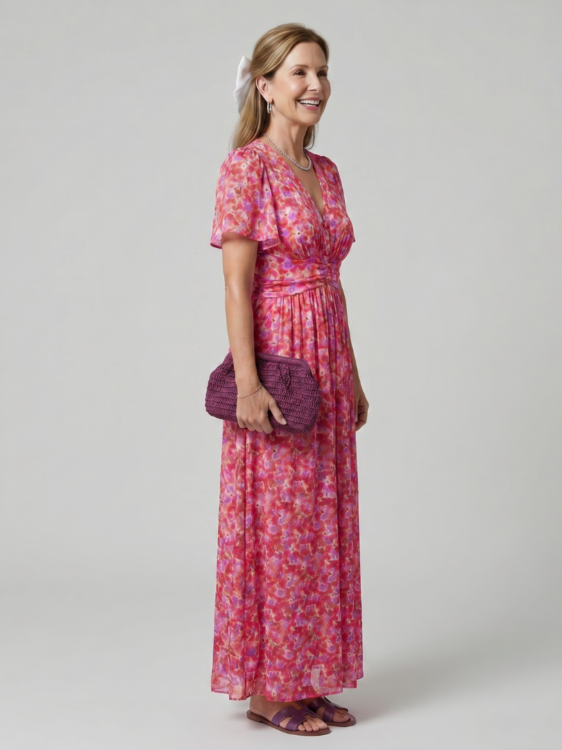 Juna - Kurzarm Ditsy Floral Print Midi Kleid