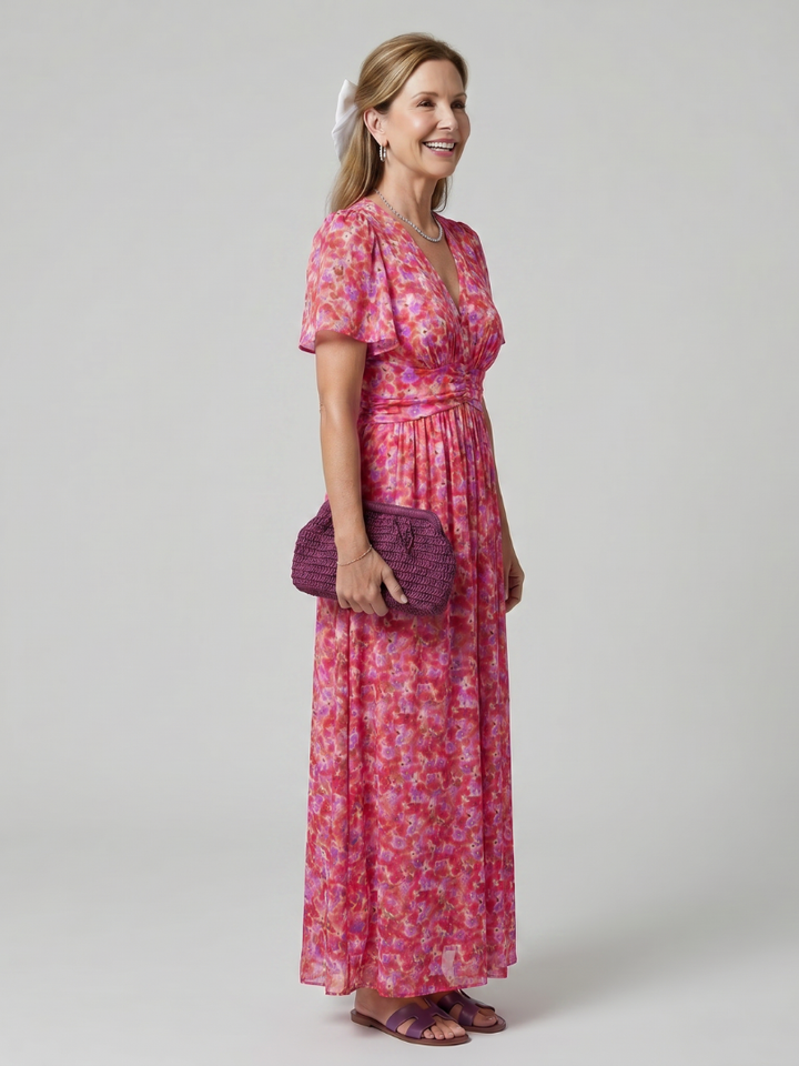Juna - Kurzarm Ditsy Floral Print Midi Kleid
