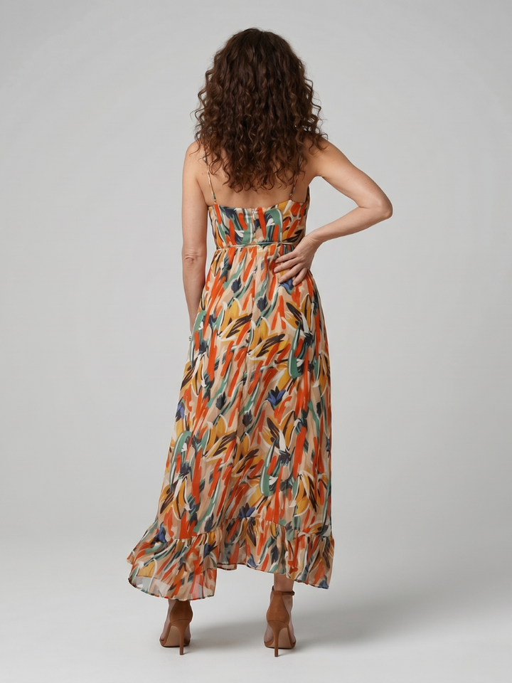 Quill - Spaghetti-Träger Midi-Kleid mit abstraktem Druck