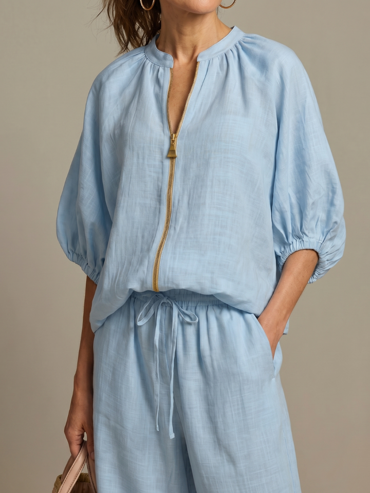 Natalia - Blouson-Top mit Reissverschluss und weit geschnittene Hose