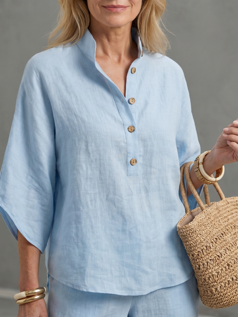 Amity - Knopf-Front Relaxed Tunika-Hosen-Set