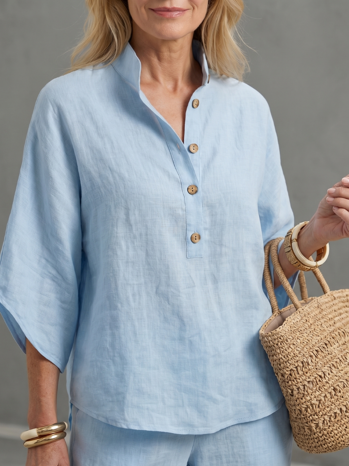 Amity - Knopf-Front Relaxed Tunika-Hosen-Set