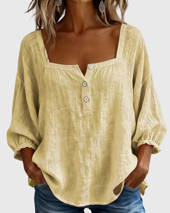 Arianne - Damen Bluse mit quadratischem Ausschnitt und 3/4 Puffärmeln