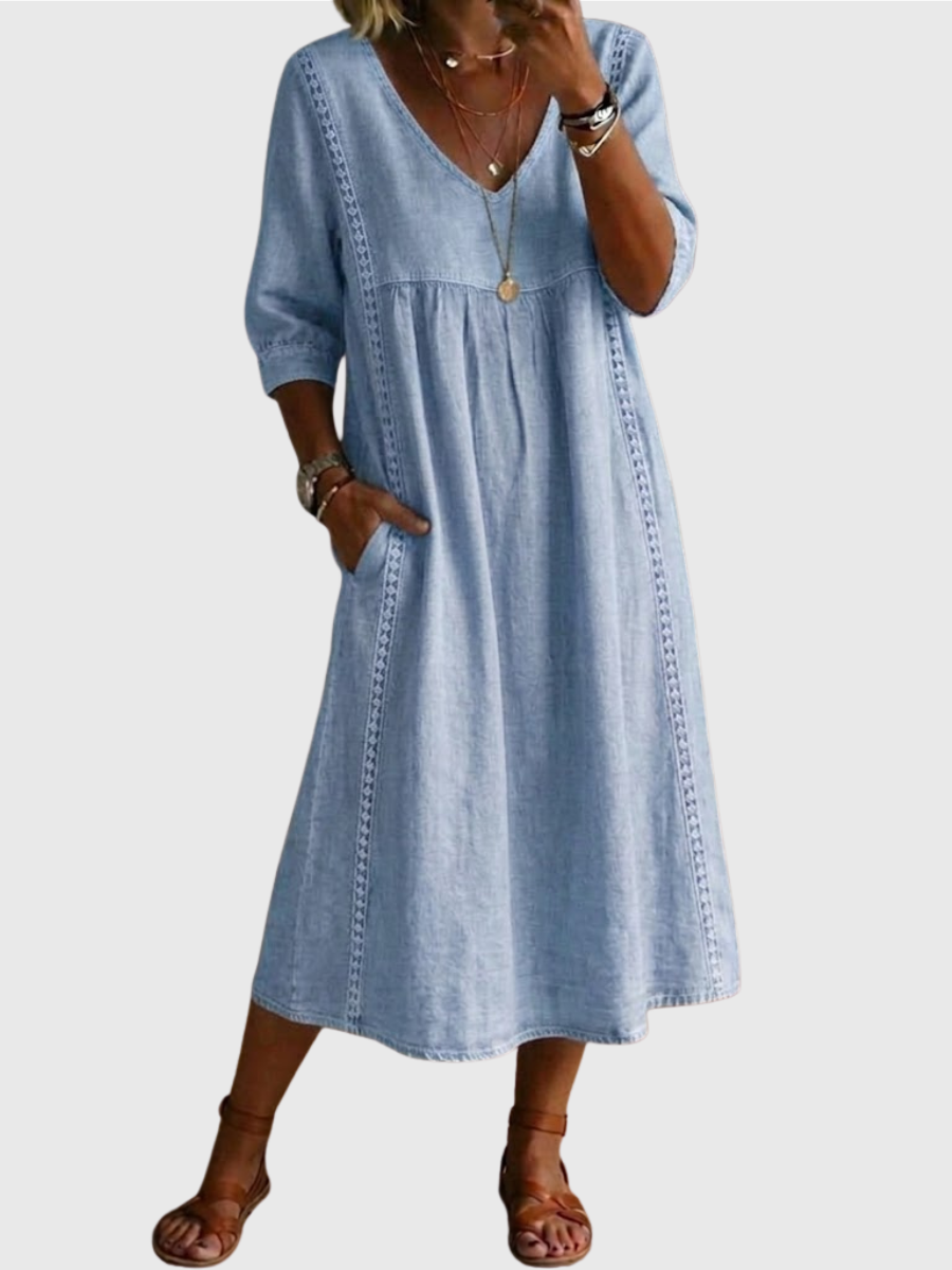 Sheena - Lässiges, lockeres Patchwork-Kleid mit Spitzenbesatz