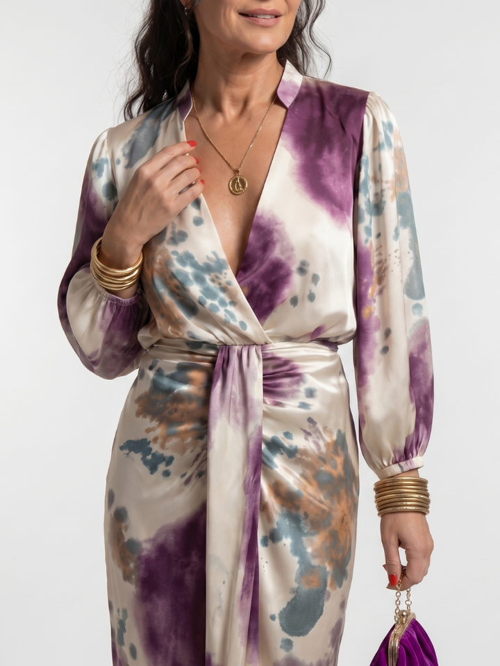 Valentina - Kreuzwickel-Taille Bedrucktes Midi-Kleid