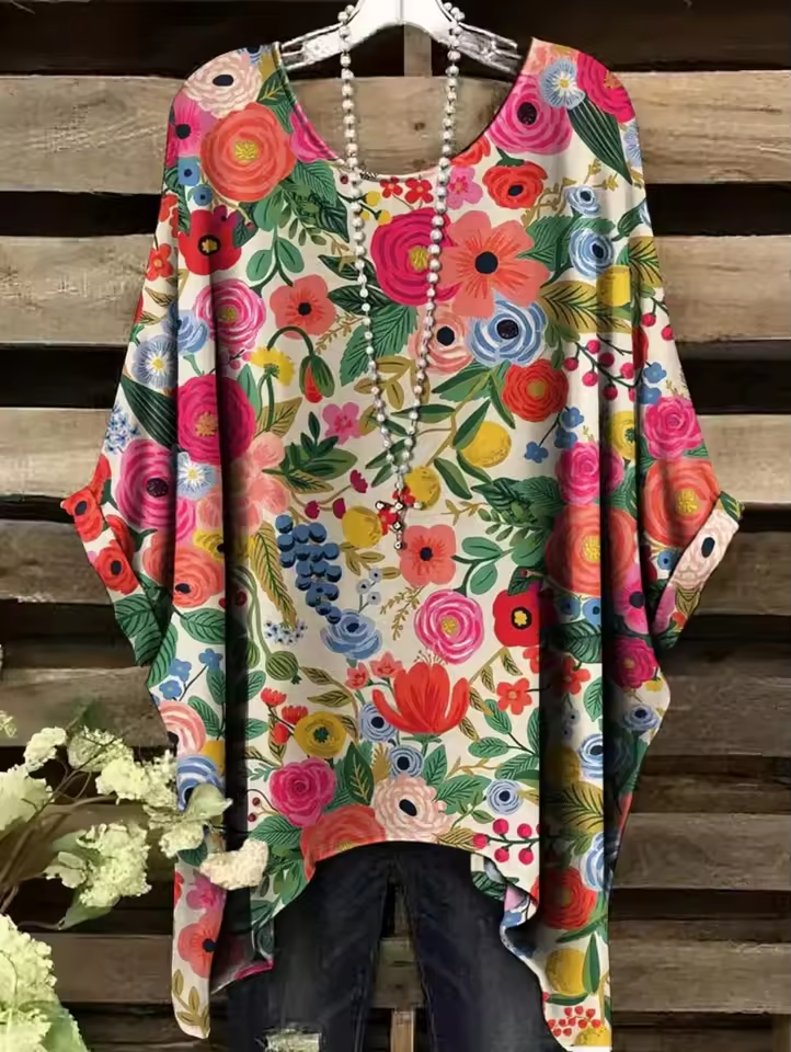 Emmelyn - Vintage Bohemian Floral Print Damen T-Shirt