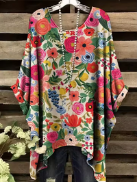 Emmelyn - Vintage Bohemian Floral Print Damen T-Shirt