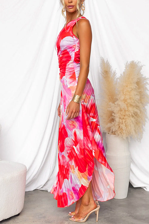 Yanira - Elegantes One-Shoulder Maxikleid mit floralem Print