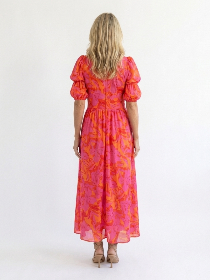 Willow - Florales V-Ausschnitt Midi Kleid mit Puffärmeln