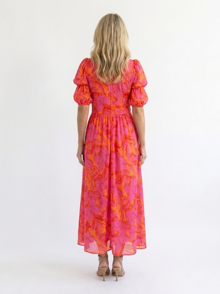 Willow - Florales V-Ausschnitt Midi Kleid mit Puffärmeln