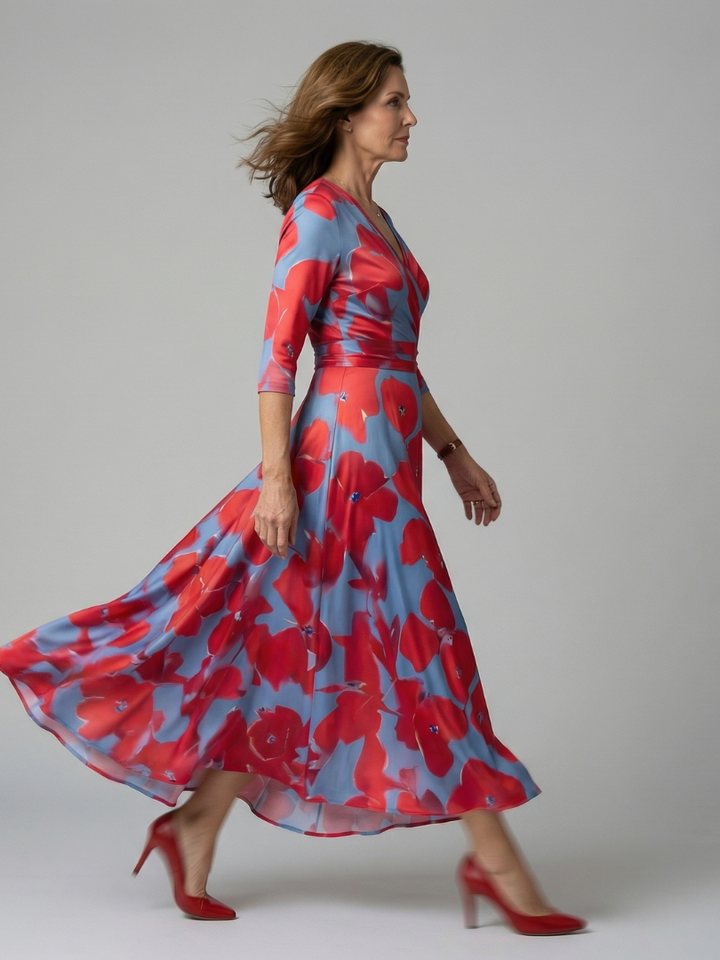 Celine - Midi-Kleid mit Wickelkragen
