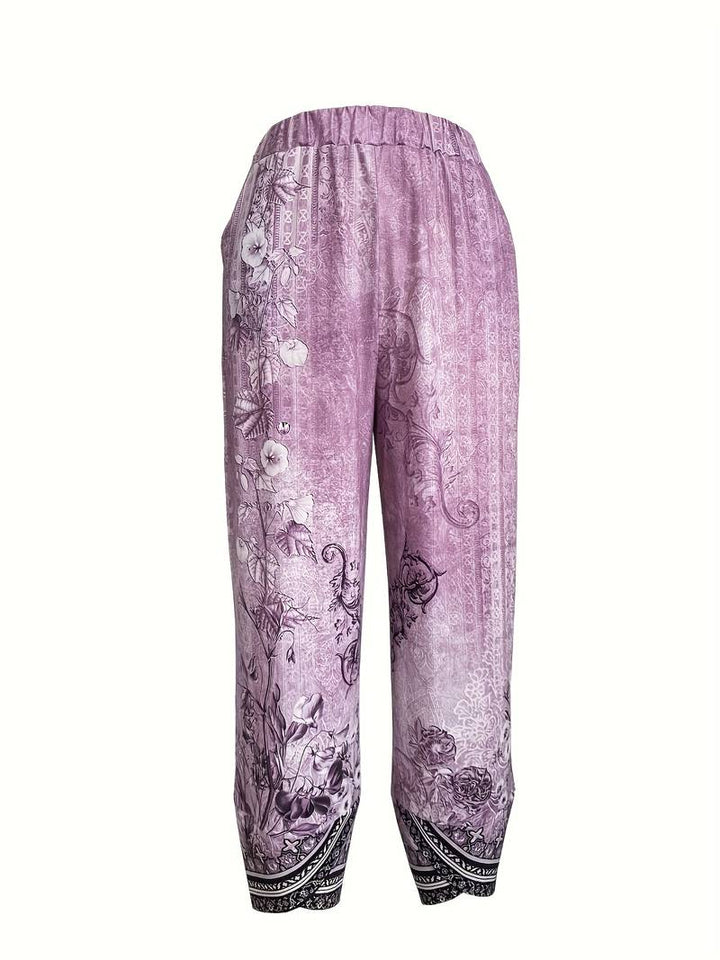 Natasha - Vintage Blumen Capri Hose mit elastischem Bund
