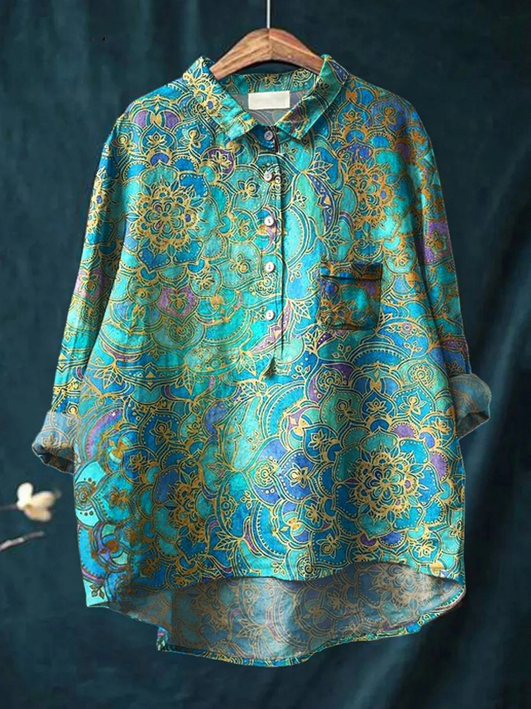 Roslyn - Damen Retro Kunstdruck Freizeitshirt