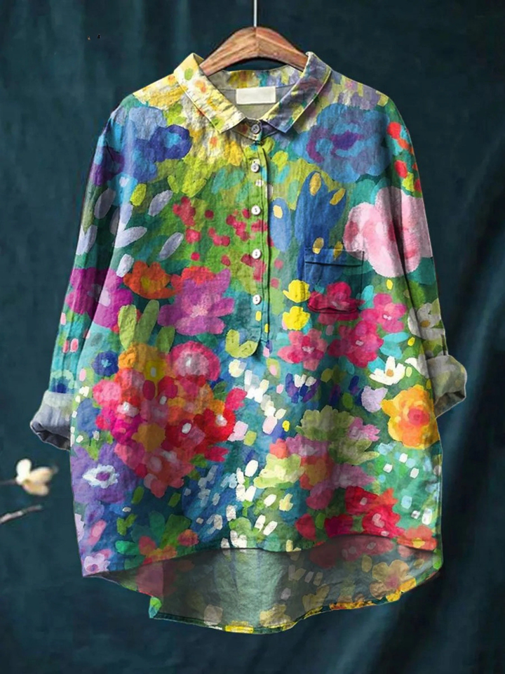 Jasimne - Damen Vintage Hübsches Floral Kunstdruck Lässiges Shirt
