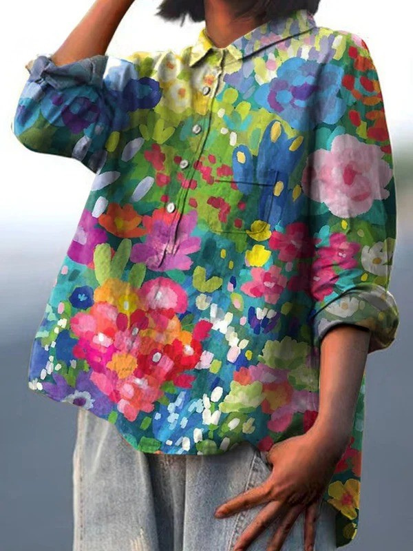 Jasimne - Damen Vintage Hübsches Floral Kunstdruck Lässiges Shirt