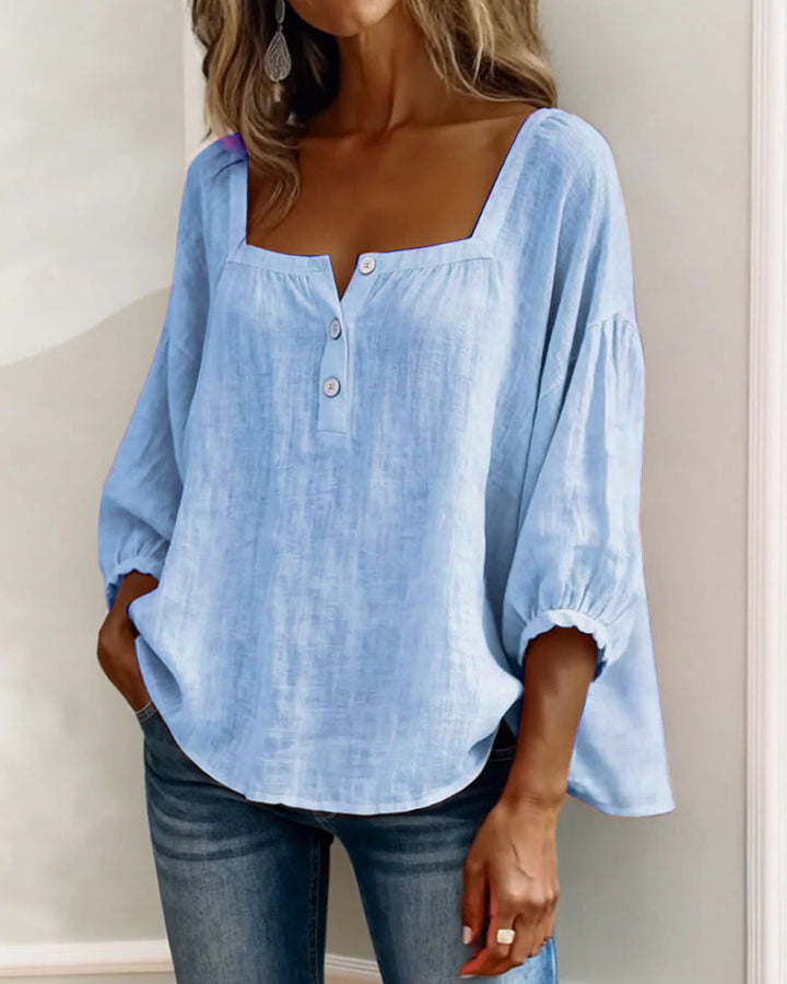 Arianne - Damen Bluse mit quadratischem Ausschnitt und 3/4 Puffärmeln