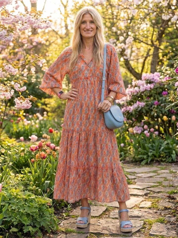 Amara - Geometrisches Print V-Ausschnitt Midikleid