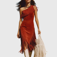 Anika - Western-Boho-One-Shoulder-Kleid mit Fransen – Asymmetrisches